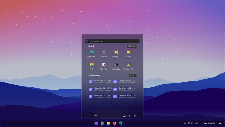 Windows11-Afterglow Plasma Theme
