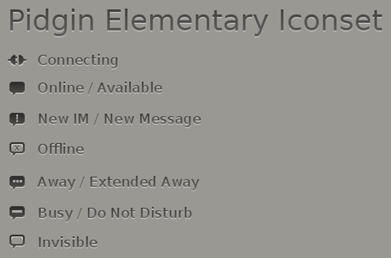 Pidgin monochrome elementary style icons
