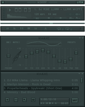 Winamp Ithaki skin, version 3, the Dark RMX.